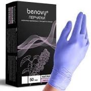 Перчатки нитриловые неопудренные текстурированные на пальцах,8сиренево-голубые,Benovy 500/50 пар L